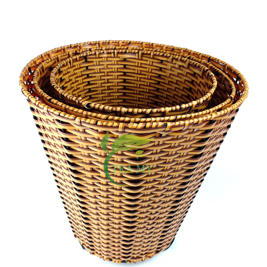 Xô/Sọt Tròn Cạnh Xéo Không Nắp Đậy Dây Nhựa Kiểu Mây Tre Đan, Sọt đựng ...