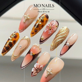 (Mua 1 Tặng 1) Nailbox Thiết Kế, Móng Úp, Móng Tay Giả Cam Đào Loang Đen P14