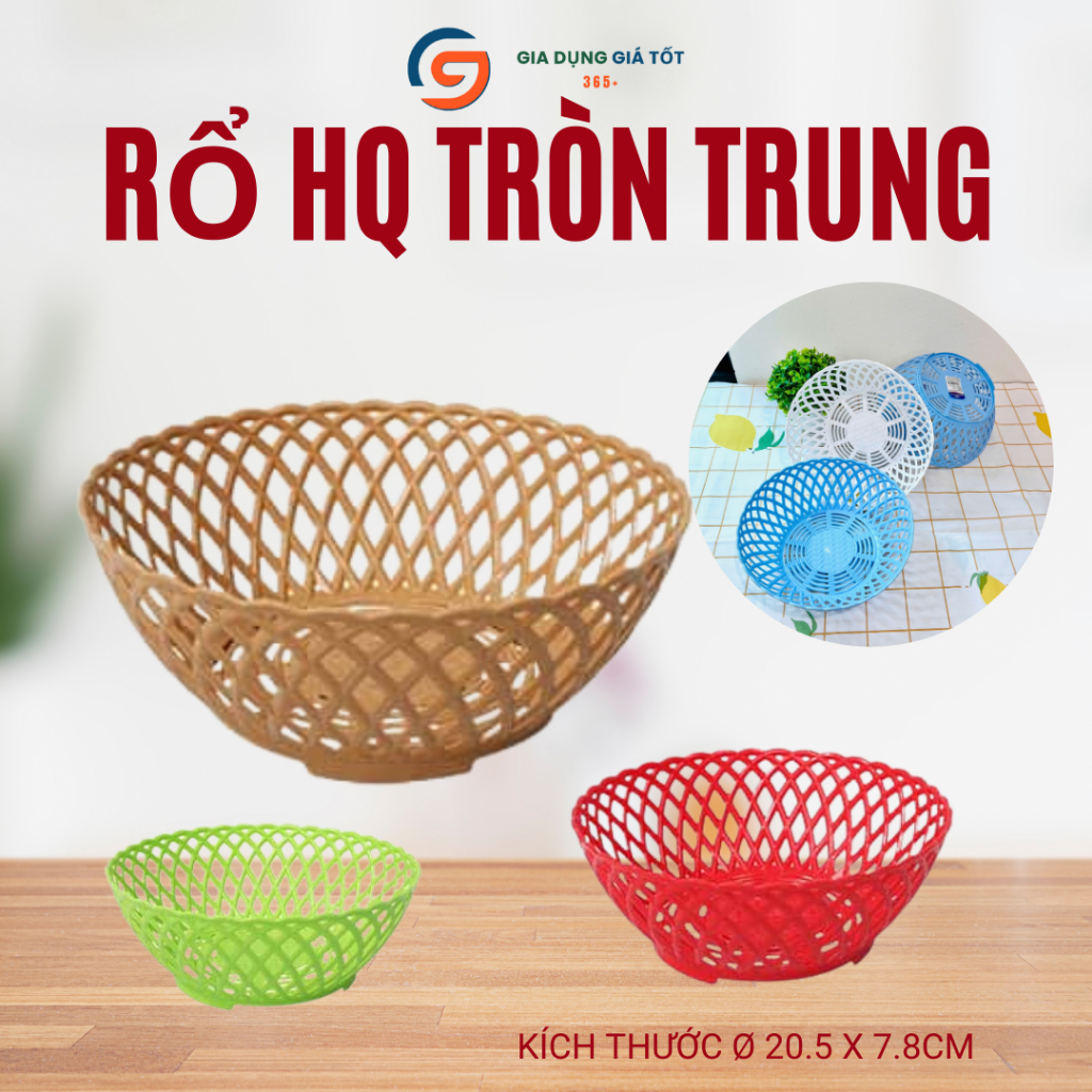 Rổ nhựa tròn hàn quốc Song Long thoáng lỗ đựng rau củ, trái cây, rổ rửa thực phẩm nhà bếp