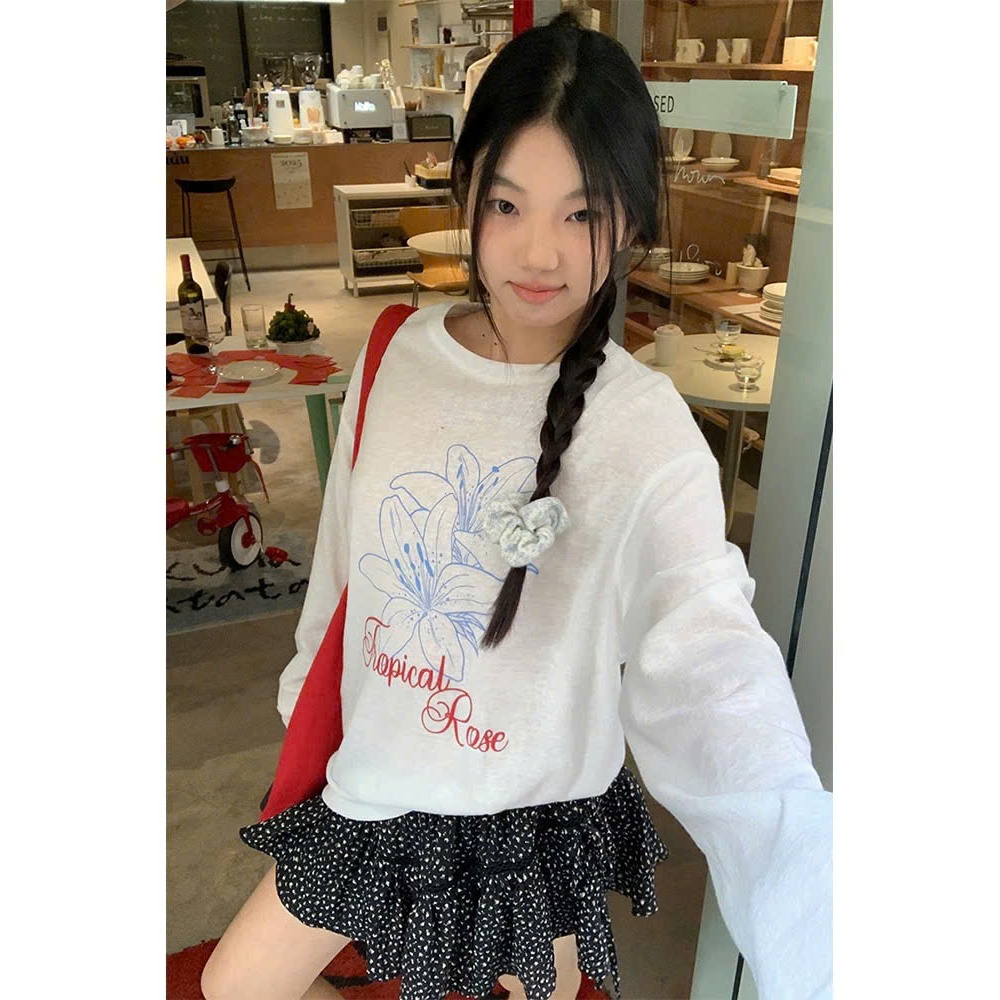 Áo thun nữ dài tay Thu Đông 2015 in hình Hoa JULY FASHION, Áo thun tay dài, chất thun xượt mềm mịn ấm áp