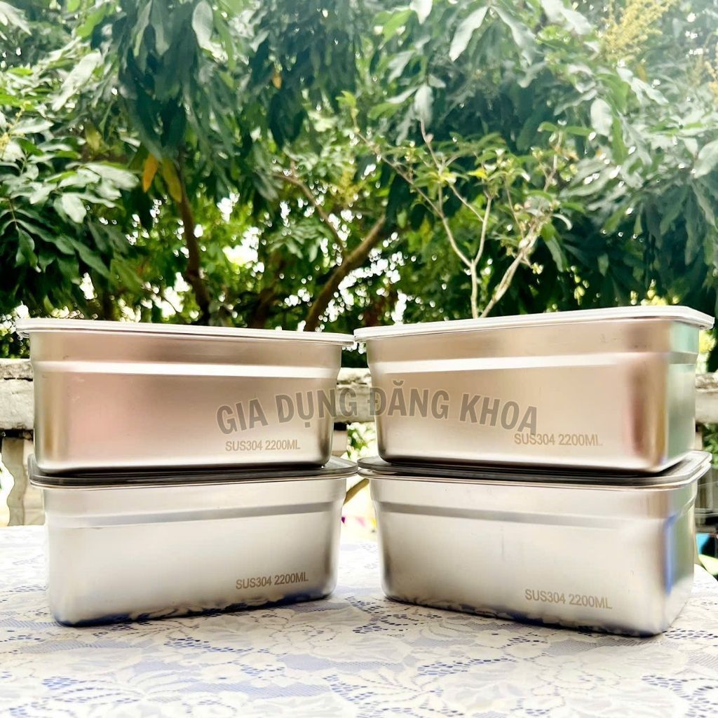 COMBO 3 Hộp 2200ML INOX LOẠI 1  Nắp Đậy Hút Chân Không, Khay Đựng Đồ Để Tủ Tiện Dụng Lạnh