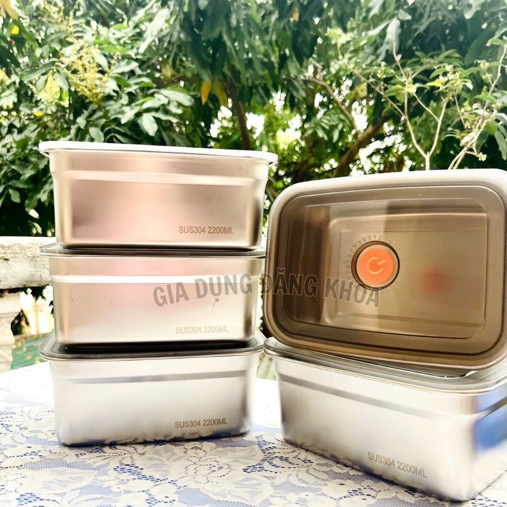 COMBO 3 Hộp 2200ML INOX LOẠI 1  Nắp Đậy Hút Chân Không, Khay Đựng Đồ Để Tủ Tiện Dụng Lạnh