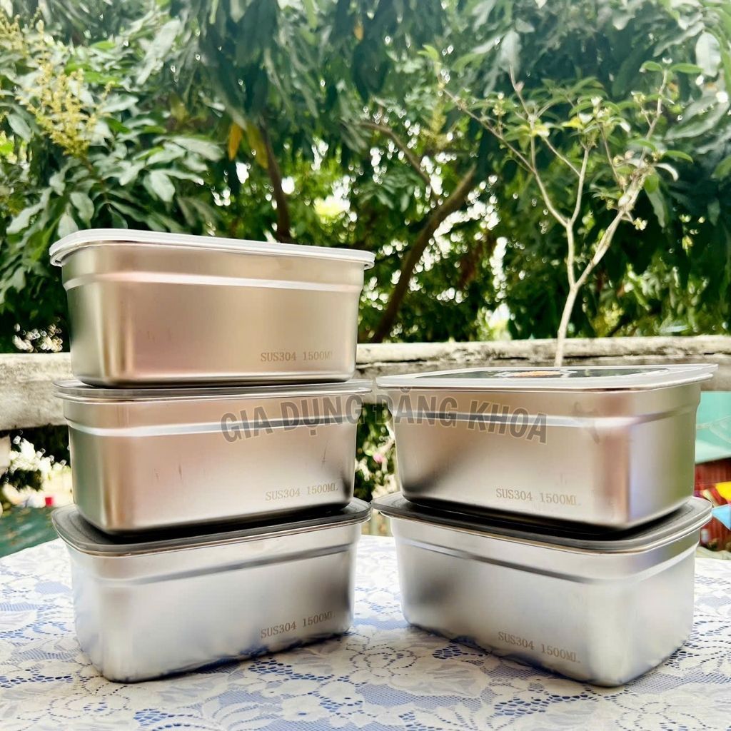 COMBO 3 Hộp 2200ML INOX LOẠI 1  Nắp Đậy Hút Chân Không, Khay Đựng Đồ Để Tủ Tiện Dụng Lạnh