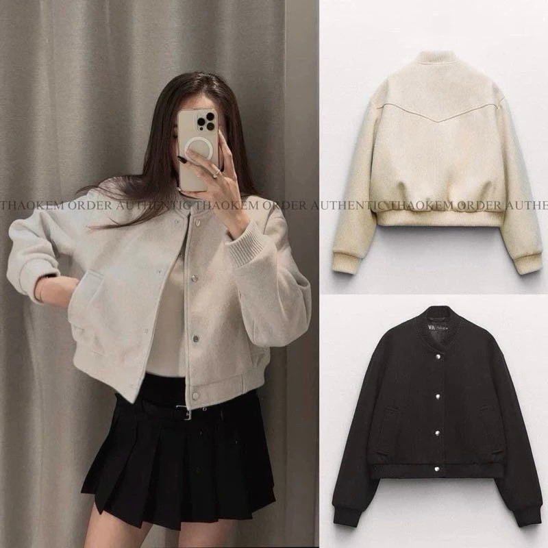AÓ Khoác Bomber Dạ Ép Dáng Ngắn Croptop Nữ ,Chất Liệu Dạ Ép Hàn Quốc Loại 1 Phù Hợp Mặc  Thu Đông Tết 2025