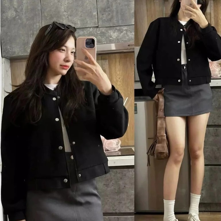 AÓ Khoác Bomber Dạ Ép Dáng Ngắn Croptop Nữ ,Chất Liệu Dạ Ép Hàn Quốc Loại 1 Phù Hợp Mặc  Thu Đông Tết 2025