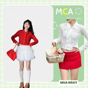 Áo Croptop len tay dài kiểu cổ bẻ MCA phối viền bèo xinh xắn A51237