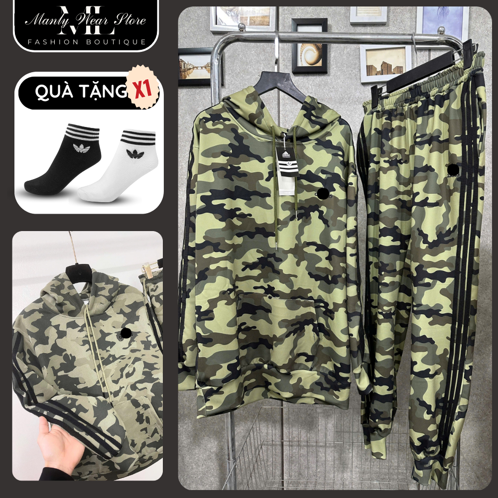 [HÀNG ĐẸP] Set Áo Hoodie thể thao, Bộ quần áo loang họa tiết rằn ri ...