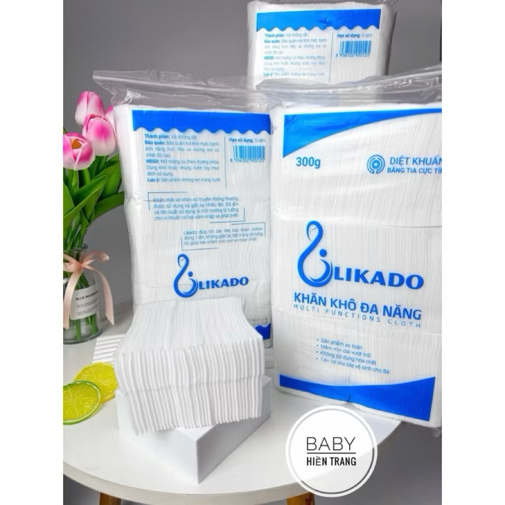 (2 GÓI) Khăn khô đa năng Likad0 cao cấp 300g, mềm mịn, an toàn cho bé