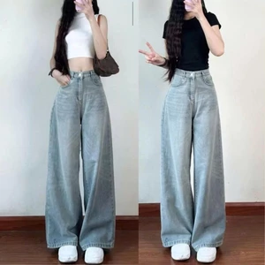 Quần Jean Ống Rộng, Quần Bò Ống Suông Cạp Cao Màu Wash Retro 247store