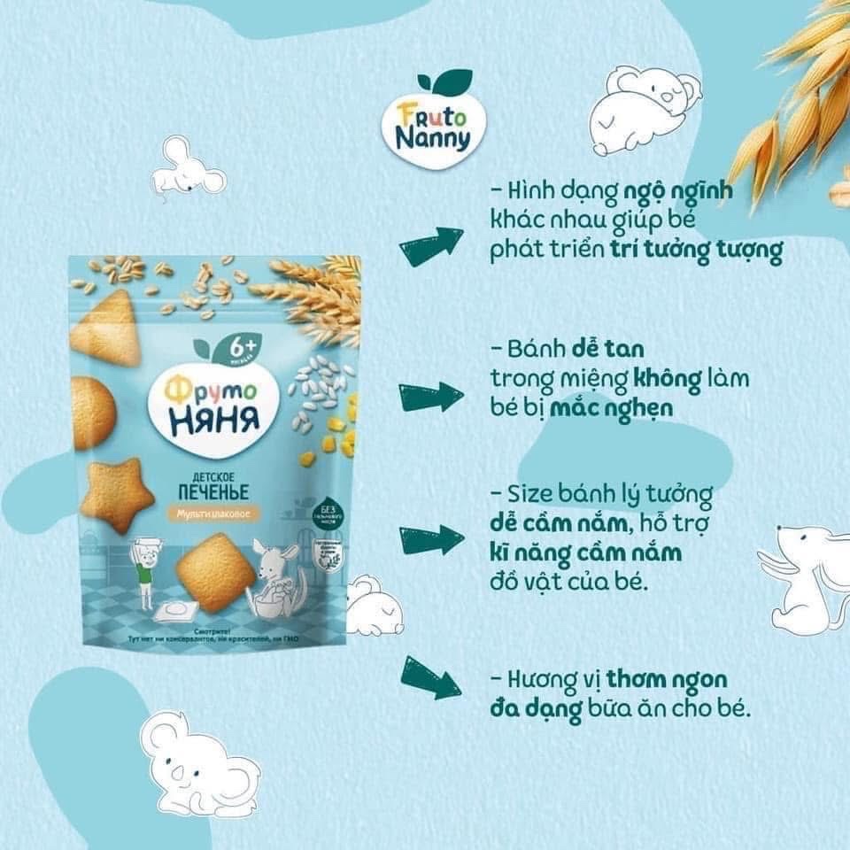 Bánh ăn dặm Fruto Nga cho bé từ 6 tháng 120g, vị ngũ cốc và yến mạch cực ngon
