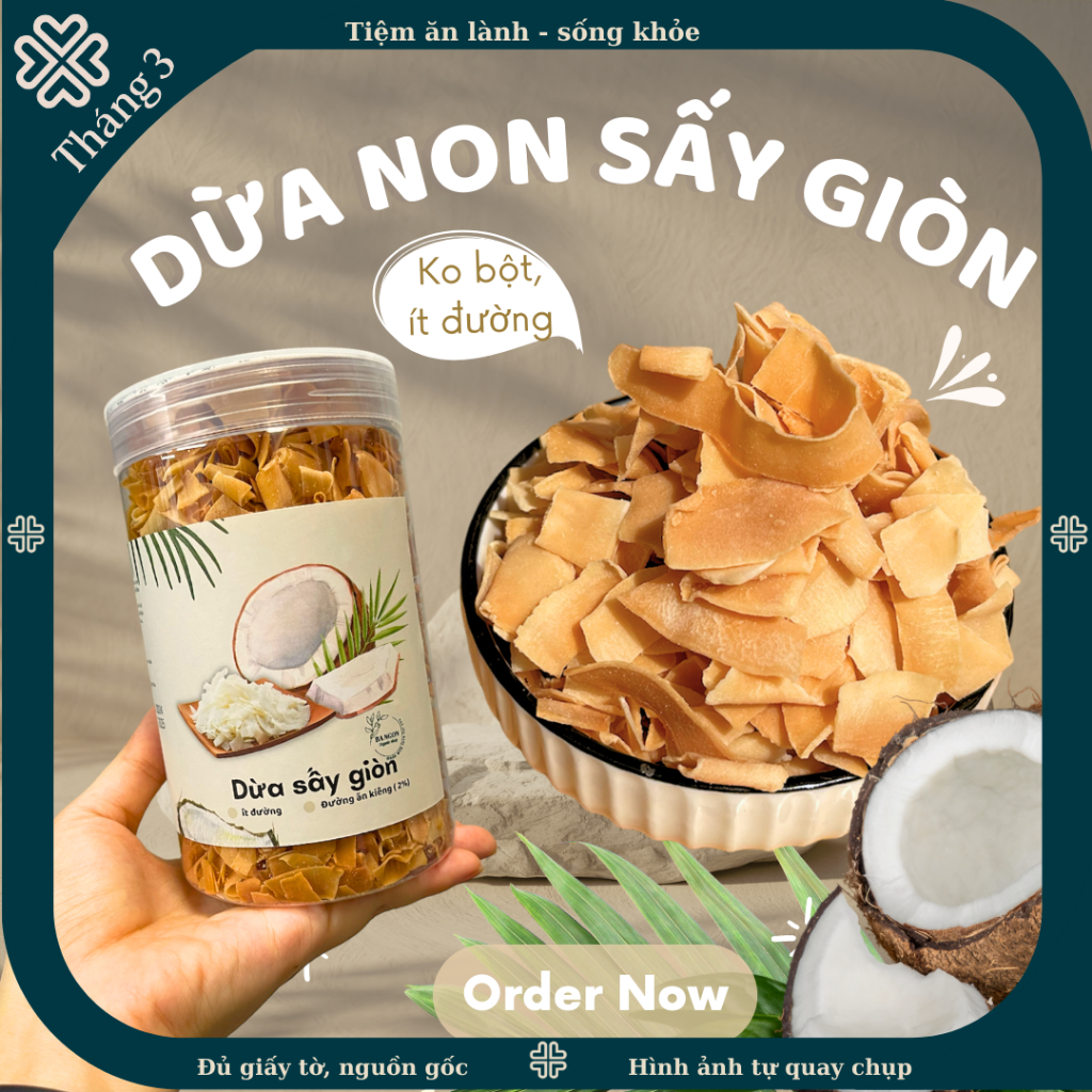 Dừa non sấy giòn - ít đường- không đường- không bột phủ - ảnh shop tự chụp