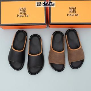HaLiTa - Dép Công Thái Học Bản Phối Viền Da Bò Cao Cấp, Đế Cao Su Vân Nhám Chống Trơn Giảm Mỏi Chân Phom Bàn Chân Việt N
