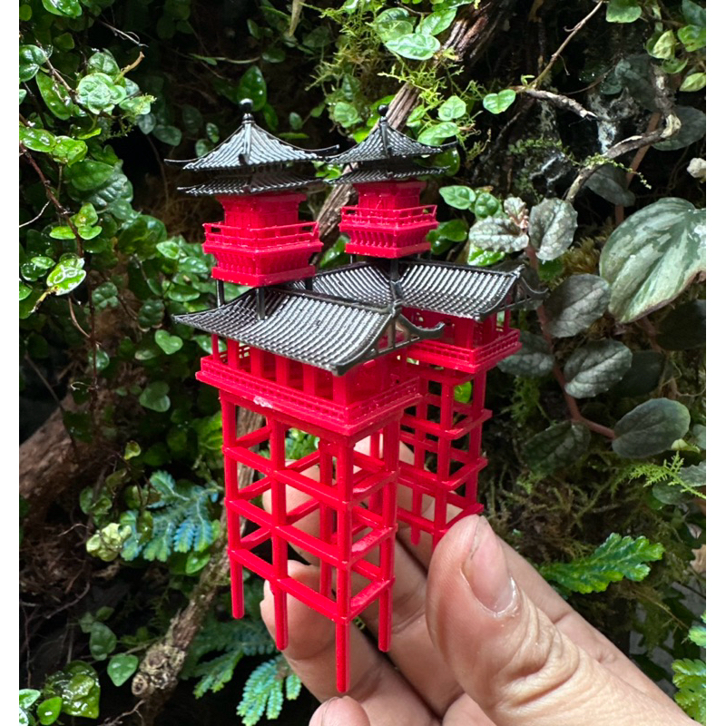 mô hình nhà chữ L - U - chùa chân cao trang trí tiểu cảnh terrarium,bán cạn GreenNatural