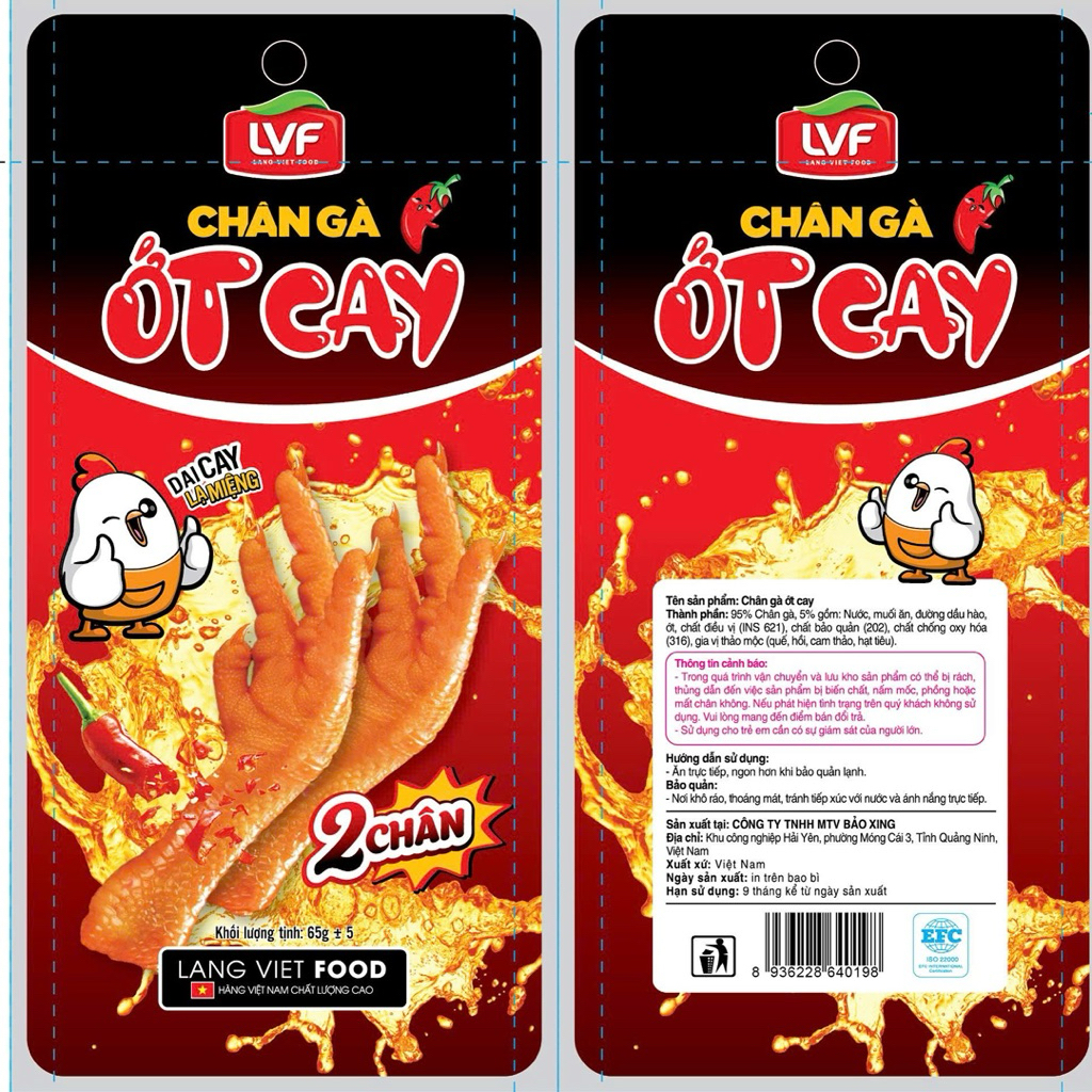 [C0mb0 30] Bịch chân gà ớt Cay 2 Chân 65g X2