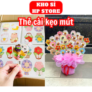 Set 100 thẻ cài kẹo mút trang trí giỏ quà tặng in 2 mặt loại dày cứng
