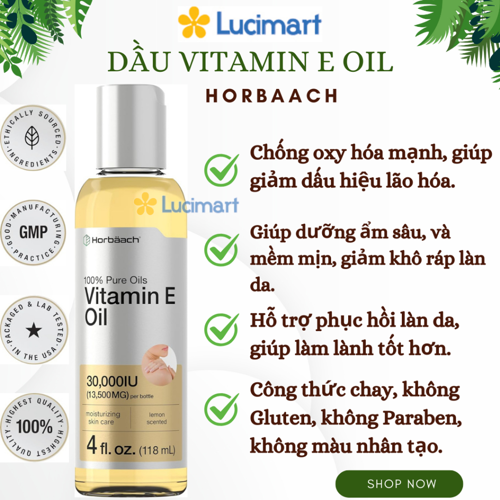 Dầu Vitamin E Oil 30,000 IU Horbaach nguyên chất 100% chăm sóc da chai ...