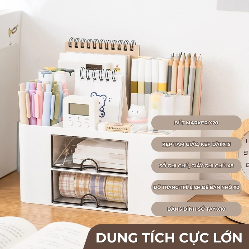 Hộp Bút Để Bàn Ngăn Kéo Nhiều Ngăn – Kệ Đựng Bút Có Ngăn Kéo Sắp Xếp Gọn Gàng, Trang Trí Thẩm Mỹ