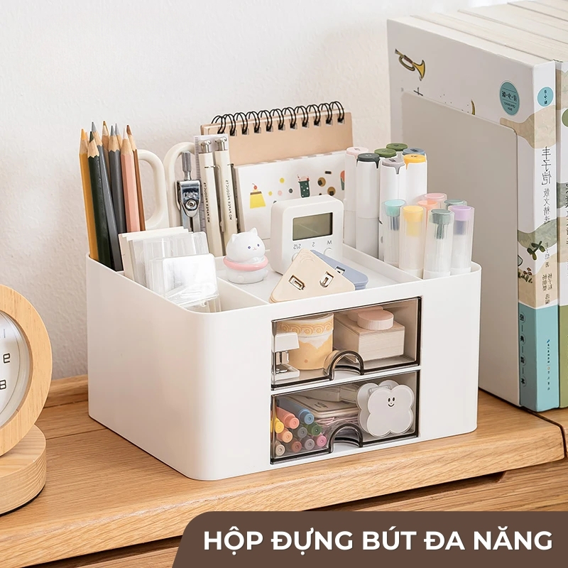 Hộp Bút Để Bàn Ngăn Kéo Nhiều Ngăn – Kệ Đựng Bút Có Ngăn Kéo Sắp Xếp Gọn Gàng, Trang Trí Thẩm Mỹ