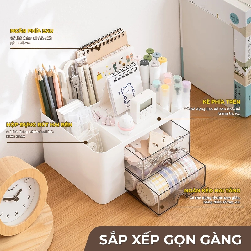 Hộp Bút Để Bàn Ngăn Kéo Nhiều Ngăn – Kệ Đựng Bút Có Ngăn Kéo Sắp Xếp Gọn Gàng, Trang Trí Thẩm Mỹ