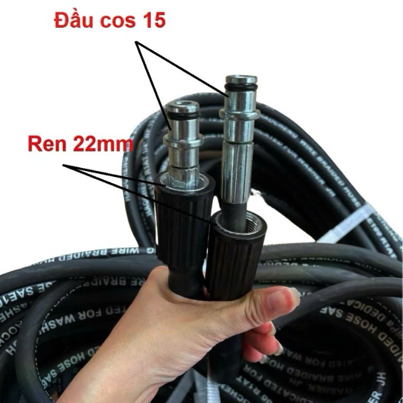 Dây Rửa Xe Lõi Thép 10m, 15m, 20m Cho Máy Rửa Xe, Máy Bơm Xịt Rửa Áp Lực Cao ( 2 Đầu Ren 22mm )