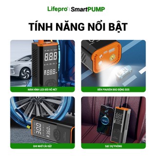 [MUA1TẶNG1] Bơm lốp không dây dành cho ô tô Lifepro SmartPUMP - Tích hợp đèn & sạc dự phòng 6000mAh | Phụ kiện ô tô ADG