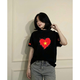 Áo Thun In Hình Trái Tim Cờ Đỏ Sao Vàng CHEPOL Unisex, Cổ Tròn,Tay Ngắn, Chất Cotton Co Dãn 2 Chiều CP_12569
