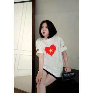 Áo Thun In Hình Trái Tim Cờ Đỏ Sao Vàng CHEPOL Unisex, Cổ Tròn,Tay Ngắn, Chất Cotton Co Dãn 2 Chiều CP_12569