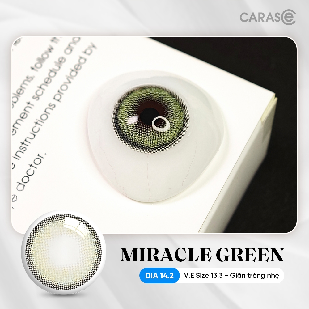 [1 chiếc] Kính áp tròng khoá ẩm 8H 3 Tháng Màu Xanh Lá Viền Xám CARASE, Lens cận MIRACLE GREEN