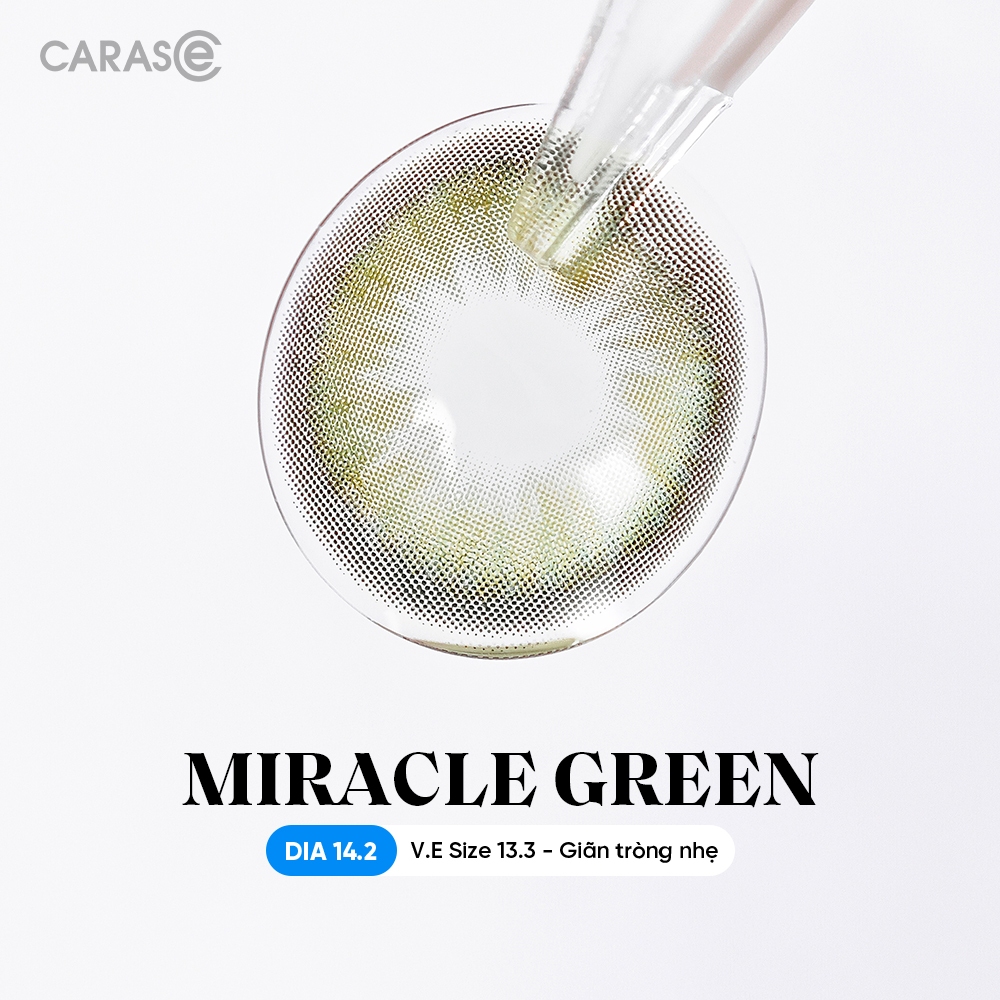 [1 chiếc] Kính áp tròng khoá ẩm 8H 3 Tháng Màu Xanh Lá Viền Xám CARASE, Lens cận MIRACLE GREEN
