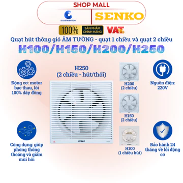 Quạt hút thông gió âm tường SENKO H250/H200/H150/H100