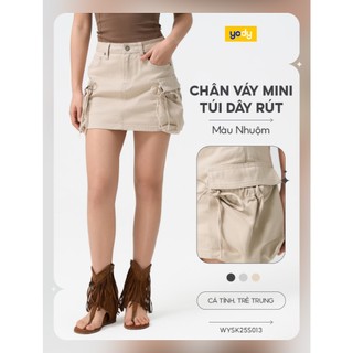 [SALE OFF] Chân váy mini túi dây rút YODY mềm mại, thông thoáng WYSK25S013