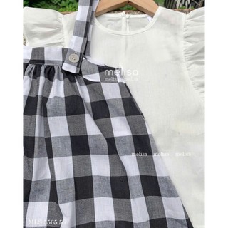 [B&G] Sét váy yếm caro phối áp trắng tay bồng mùa thu mát mẻ cho bé gái từ 10-45kg(2-12 tuổi)