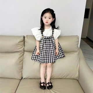 [B&G] Sét váy yếm caro phối áp trắng tay bồng mùa thu mát mẻ cho bé gái từ 10-45kg(2-12 tuổi)