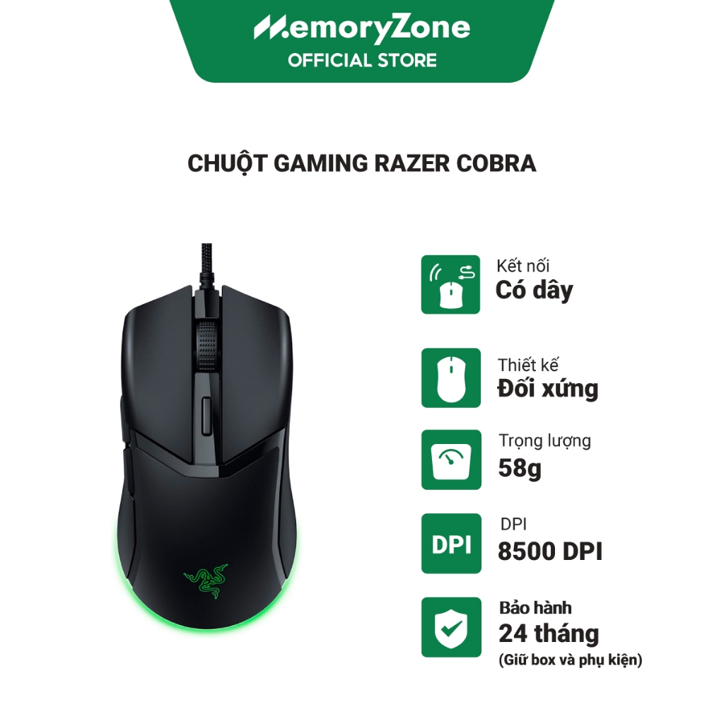 Chuột Gaming Razer Cobra - Siêu Nhẹ 58g, Cáp Speedflex, 8500 DPI ,Switch Gen-3, Razer Chroma RGB | BigBuy360 - bigbuy360.vn