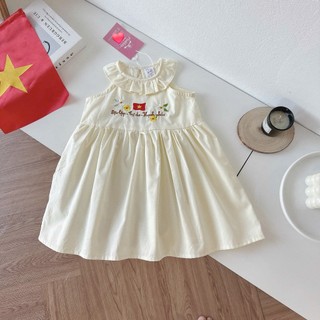 [MUA VÁY TẶNG SET KẸP CỜ]  Váy Xinh 2/9 Thêu Cờ + ĐLTCHP Cho Bé Gái