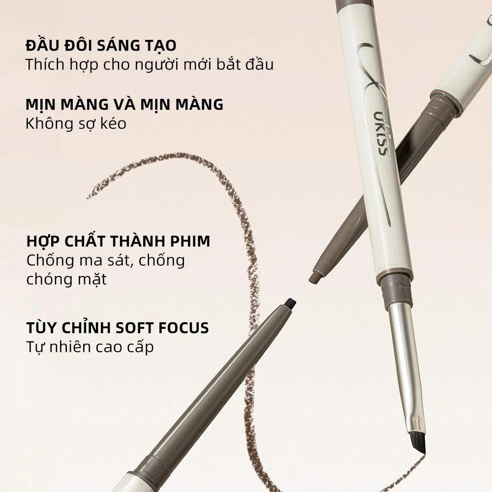 Bút Chì Bút Kẻ Mắt UKISS Hai Đầu Dạng Gel Cọ Siêu Mỏng Kẻ Mắt Chống Nước Lâu Trôi (60mg)