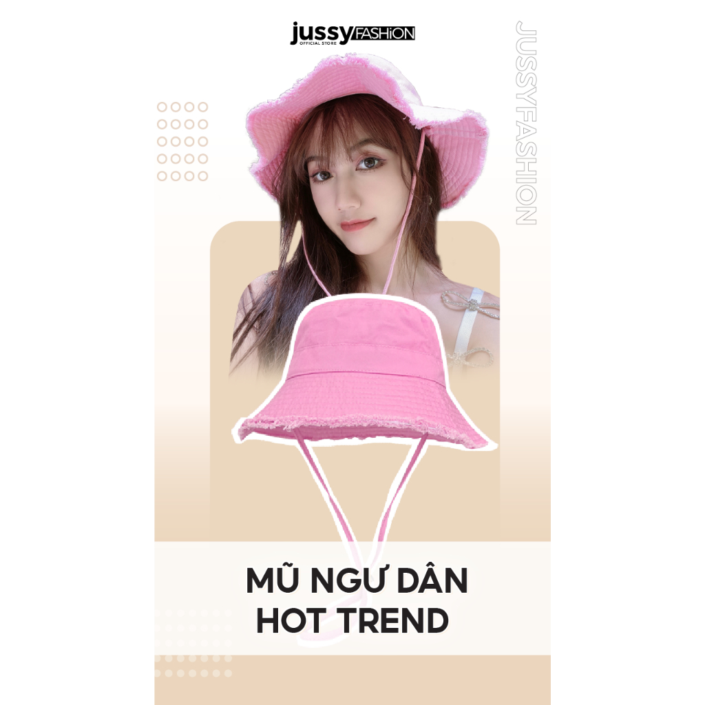 Mũ Bucket Tua Rua JB08 Jussy Official Rộng Vành Che Nắng Vải Cotton Mềm Mịn Phong Cách Hàn Quốc Form Unisex Có Dây Rút | BigBuy360 - bigbuy360.vn
