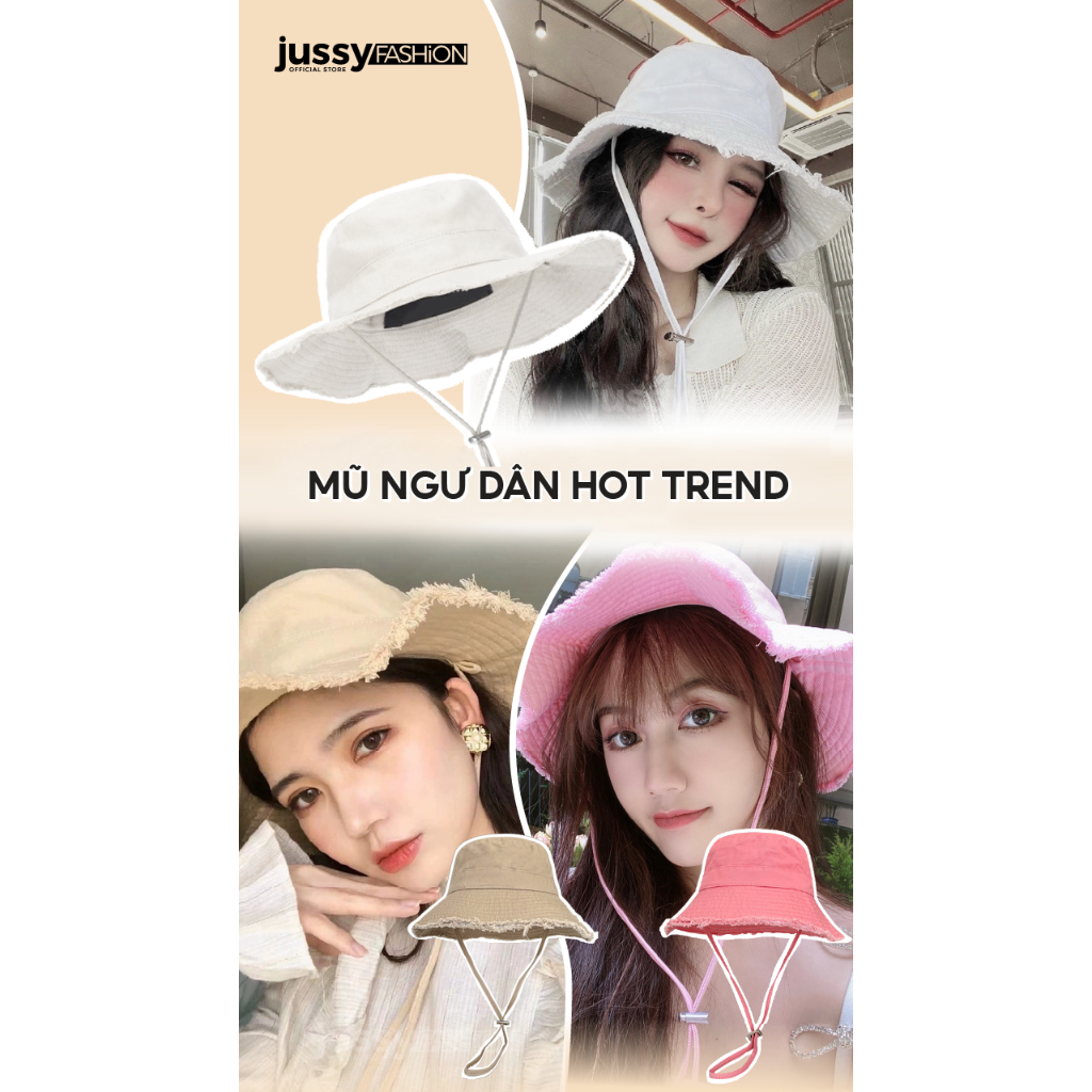 Mũ Bucket Tua Rua JB08 Jussy Official Rộng Vành Che Nắng Vải Cotton Mềm Mịn Phong Cách Hàn Quốc Form Unisex Có Dây Rút | BigBuy360 - bigbuy360.vn