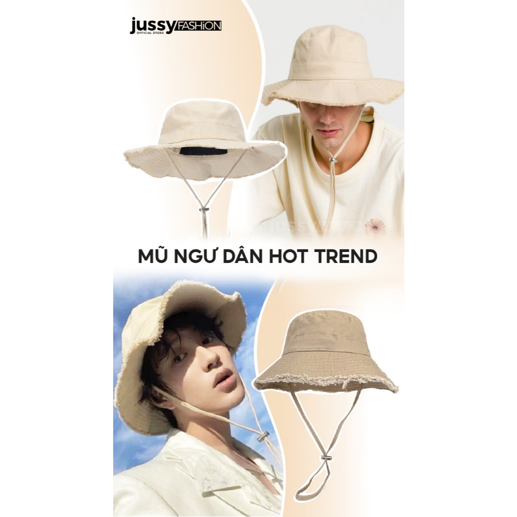 Mũ Bucket Tua Rua JB08 Jussy Official Rộng Vành Che Nắng Vải Cotton Mềm Mịn Phong Cách Hàn Quốc Form Unisex Có Dây Rút | BigBuy360 - bigbuy360.vn