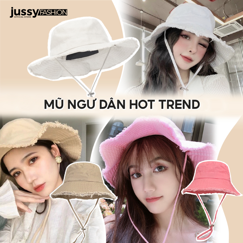 Mũ Bucket Tua Rua JB08 Jussy Official Rộng Vành Che Nắng Vải Cotton Mềm Mịn Phong Cách Hàn Quốc Form Unisex Có Dây Rút | BigBuy360 - bigbuy360.vn