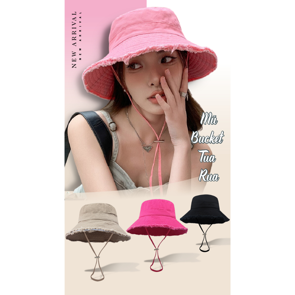 Mũ Bucket Tua Rua JB08 Jussy Official Rộng Vành Che Nắng Vải Cotton Mềm Mịn Phong Cách Hàn Quốc Form Unisex Có Dây Rút | BigBuy360 - bigbuy360.vn