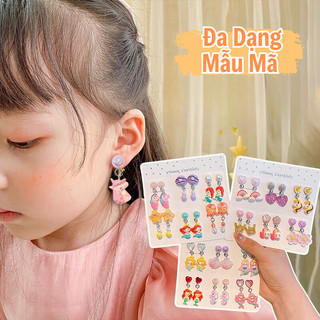Set 6 Đôi Bông Tai Dạng Kẹp Không Xỏ Lỗ Không Đau Tai Bé Hình Tiên Cá, Ngựa Pony, Thỏ Siêu Đáng Yêu Cho Bé Gái