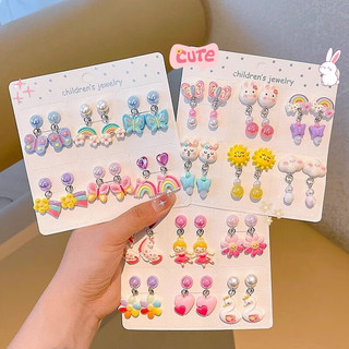 Set 6 Đôi Bông Tai Dạng Kẹp Không Xỏ Lỗ Không Đau Tai Bé Hình Tiên Cá, Ngựa Pony, Thỏ Siêu Đáng Yêu Cho Bé Gái
