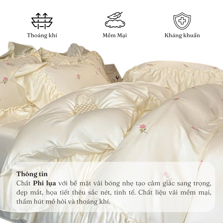 (ST373)Bộ Chăn Ga Gối Tiểu Thư Viền Bèo Xinh Xắn Chất Vải Mềm Mượt,Thoáng Khí - Memminbedding Luxury