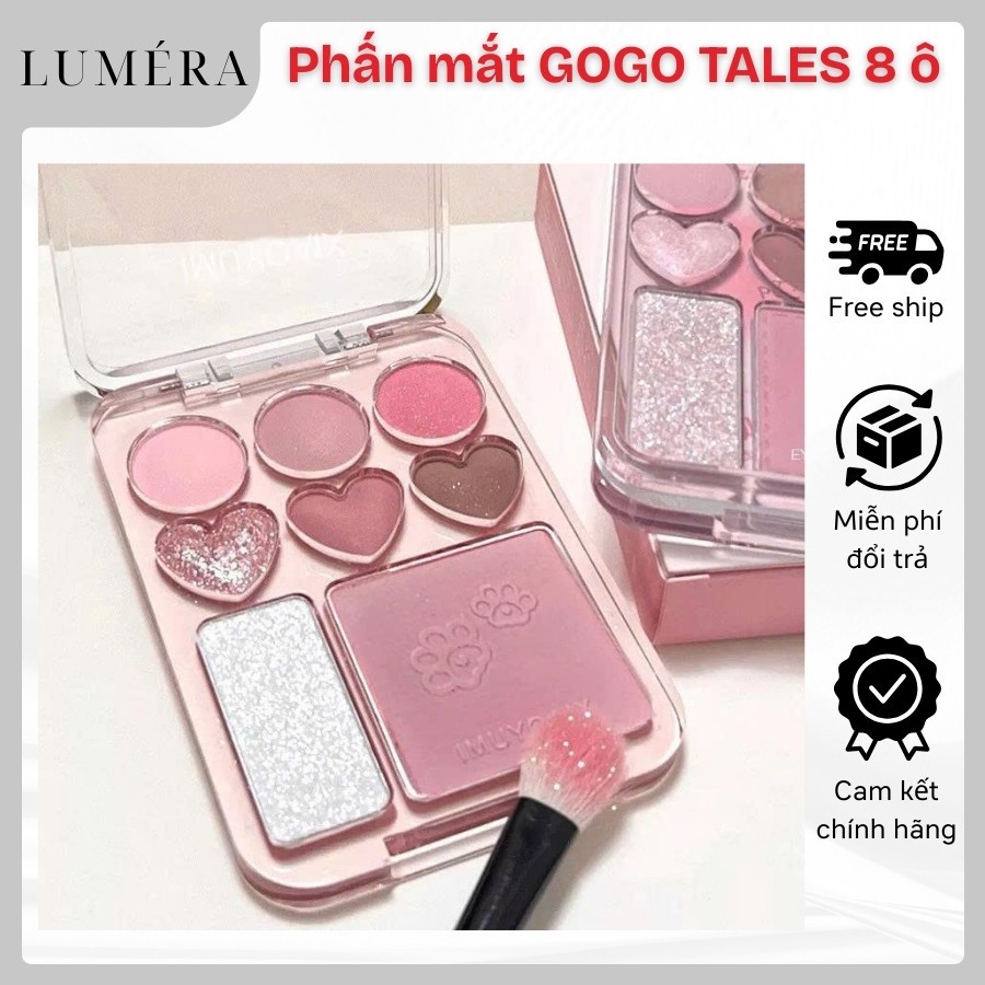Bảng Phấn Mắt GOGO TALES GT609 Kèm Highlight Và Má Hồng 3in1 Trái Tim 8 Ô Cat Theme Series