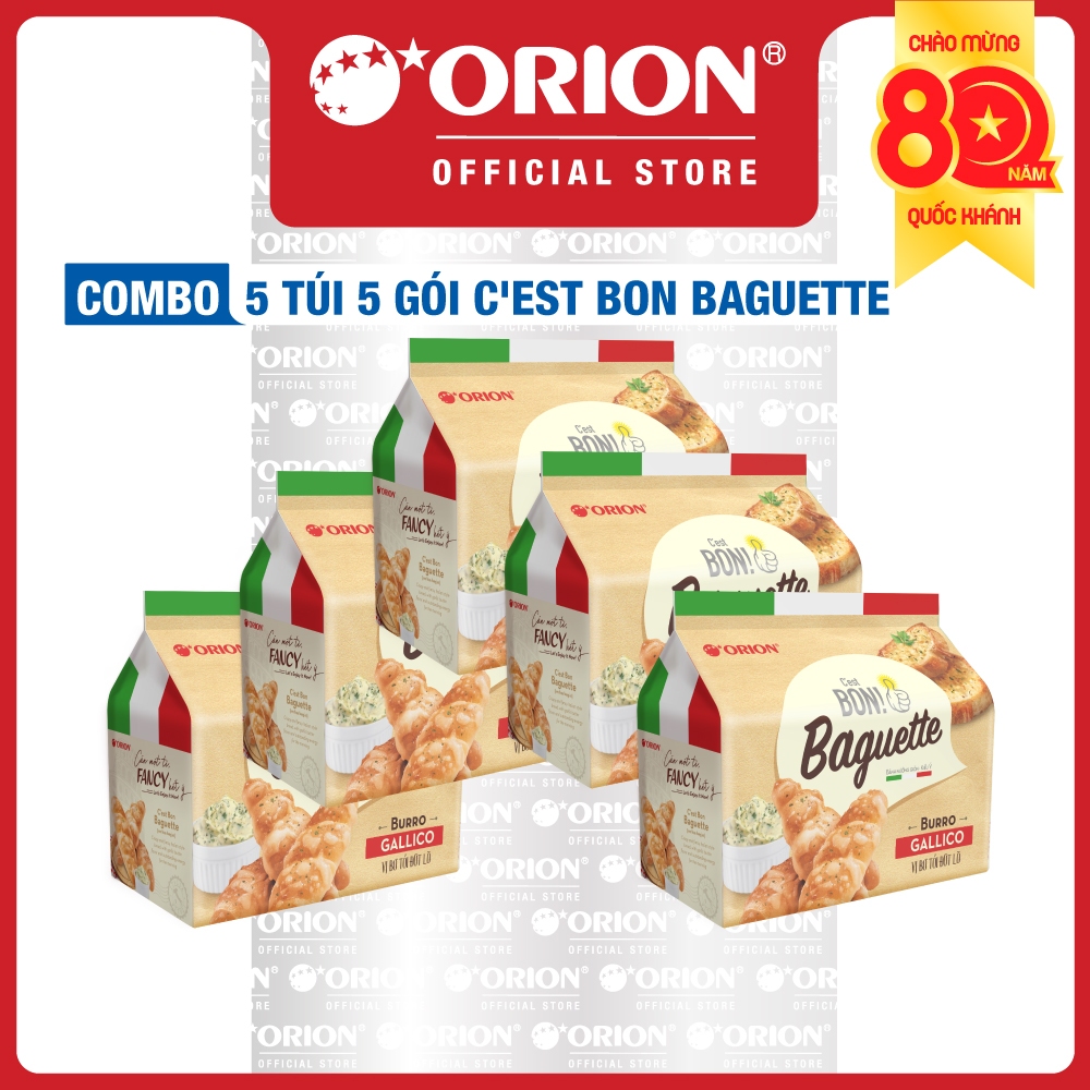[LIVESTREAM] Combo 5 gói Bánh Nướng Giòn C'est Bon Orion Baguette Vị Bơ Tỏi Đút Lò (Túi 5 gói)