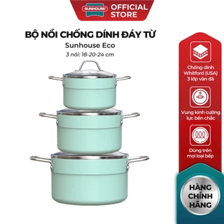 Bộ nồi chống dính đáy từ Sunhouse SHG1122M - Bộ 3 nồi szie 18/20/24cm - Dùng được trên mọi loại bếp