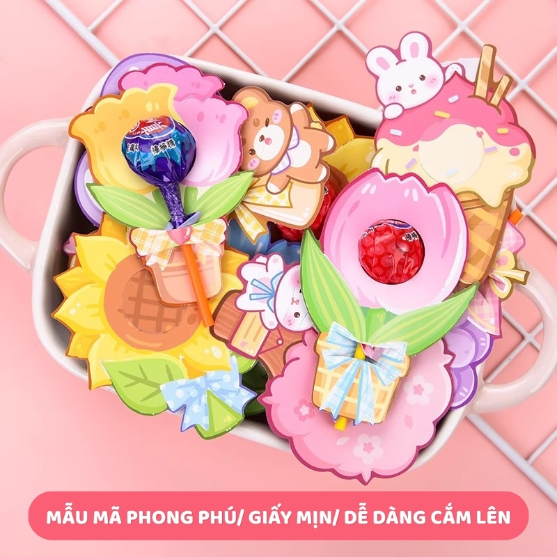 Thẻ Cắm Kẹo Mút Xinh Xắn – Giấy Trang Trí Kẹo, Phụ Kiện Tiệc Sinh Nhật Cho Bé