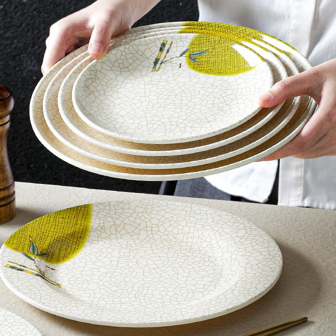 Đĩa Phíp ( Melamine A5 ) Hoa Văn Hình Lá Tre Dùng Cho Nhà Hàng Khách Sạn 8107