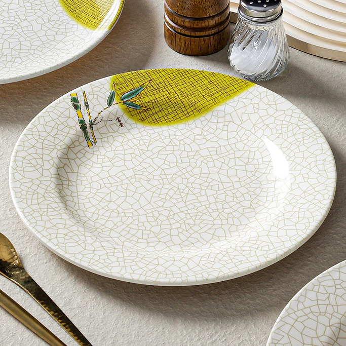 Đĩa Phíp ( Melamine A5 ) Hoa Văn Hình Lá Tre Dùng Cho Nhà Hàng Khách Sạn 8107
